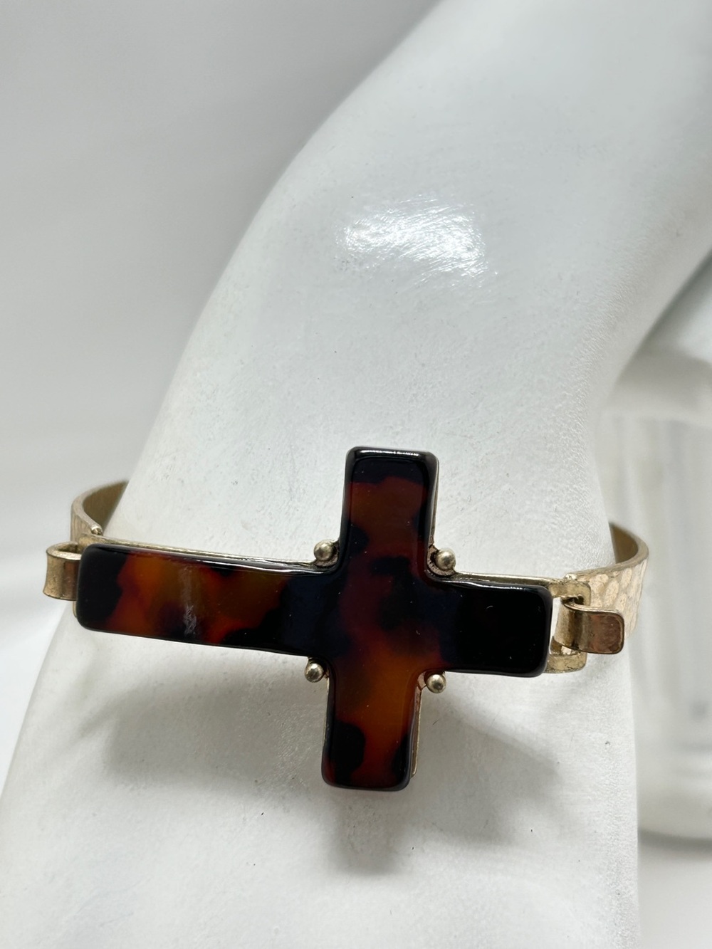 Gold And Tortoise Shell Christian Cross Bracelet